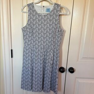 CeCe Black and White Geometric Sleeveless Fit-and-Flare Dress